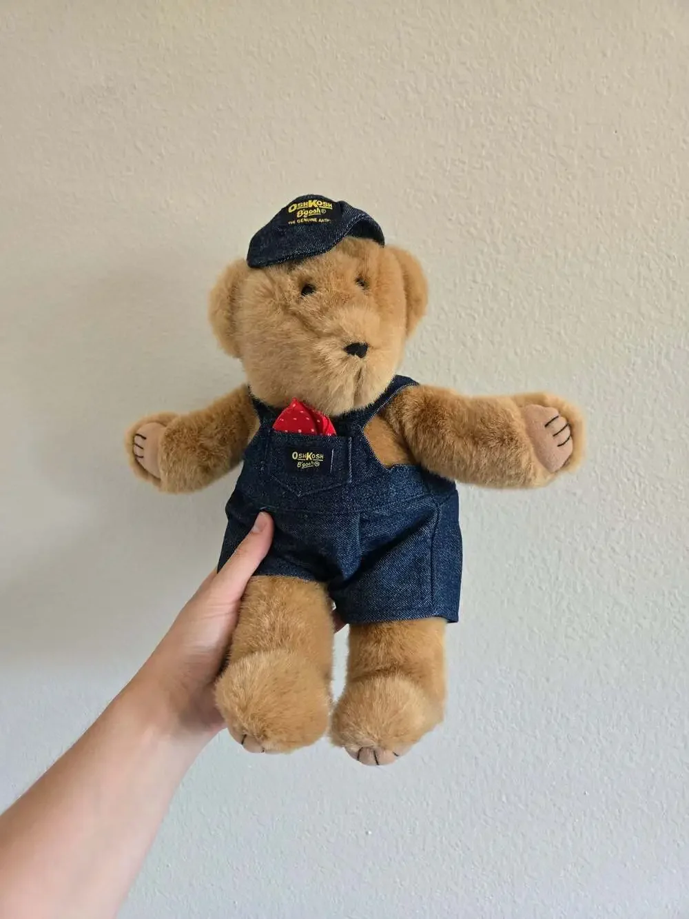 Vintage Eden OshKosh B'Gosh Teddy Bear with Overalls and Conductor Hat